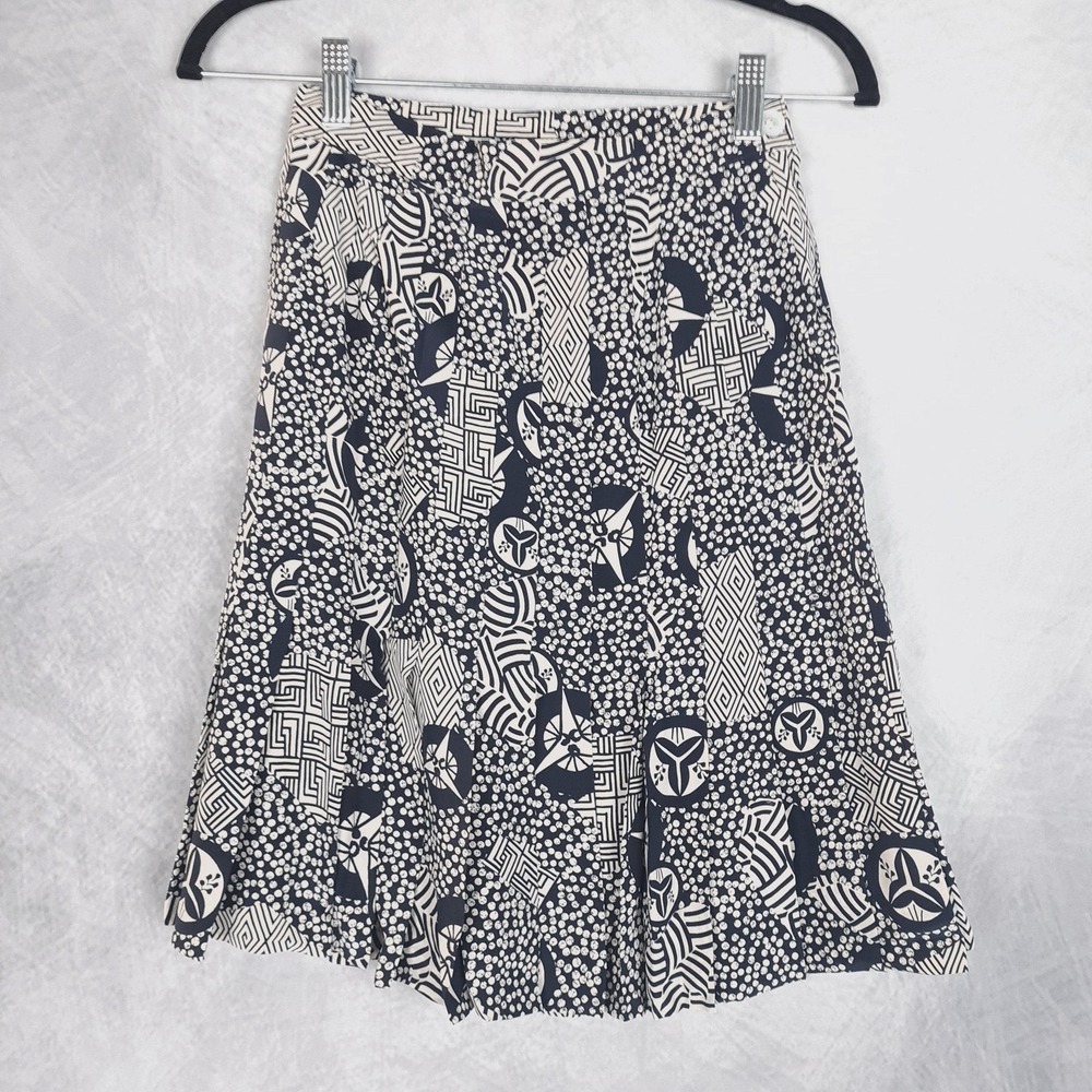 Vintage Escada Skirt Womens 34 Silk Pleated Geometric Blue Quiet Luxury - Picture 13 of 16
